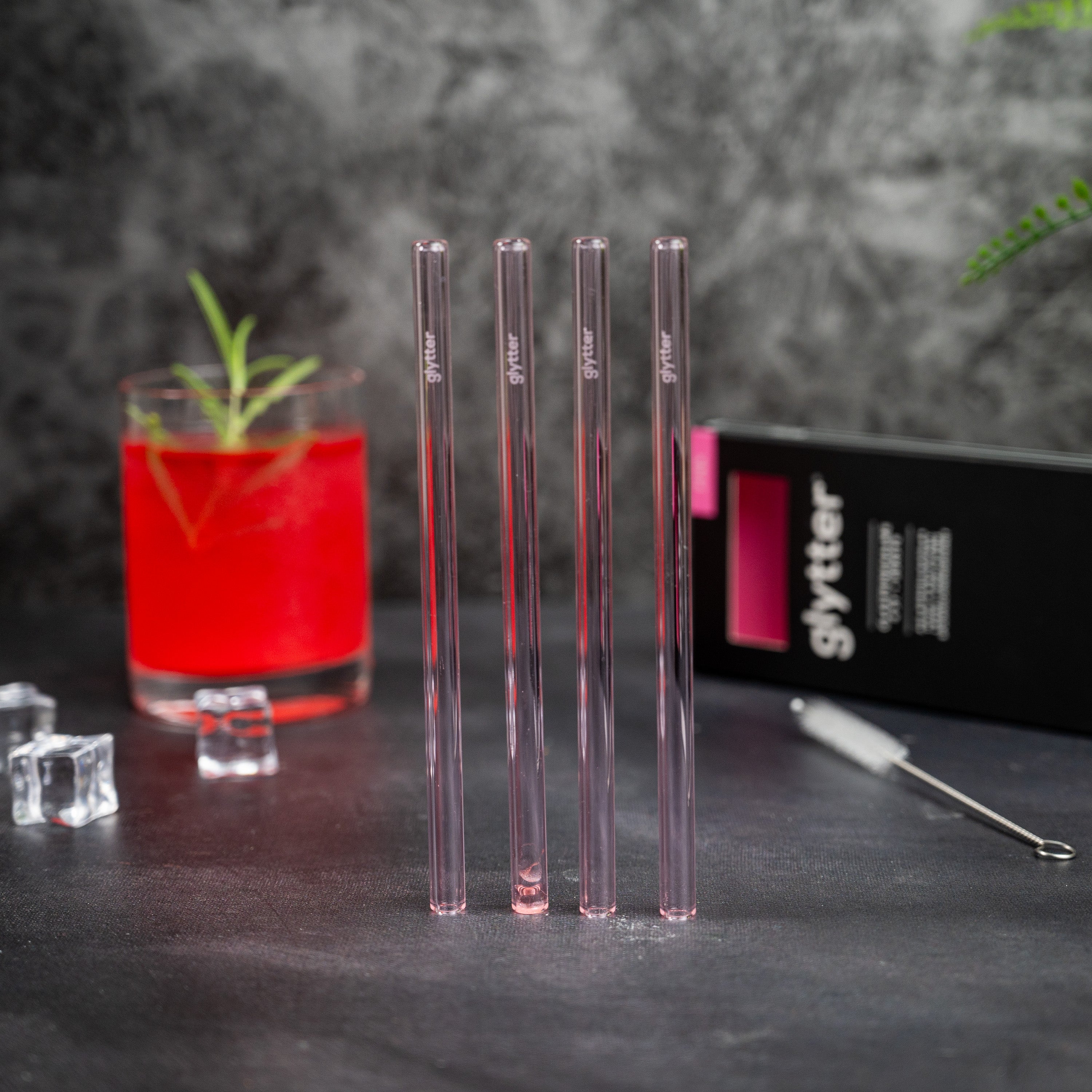 Glastrinkhalme 4er-Set mit Reinigungsbürste (pink)