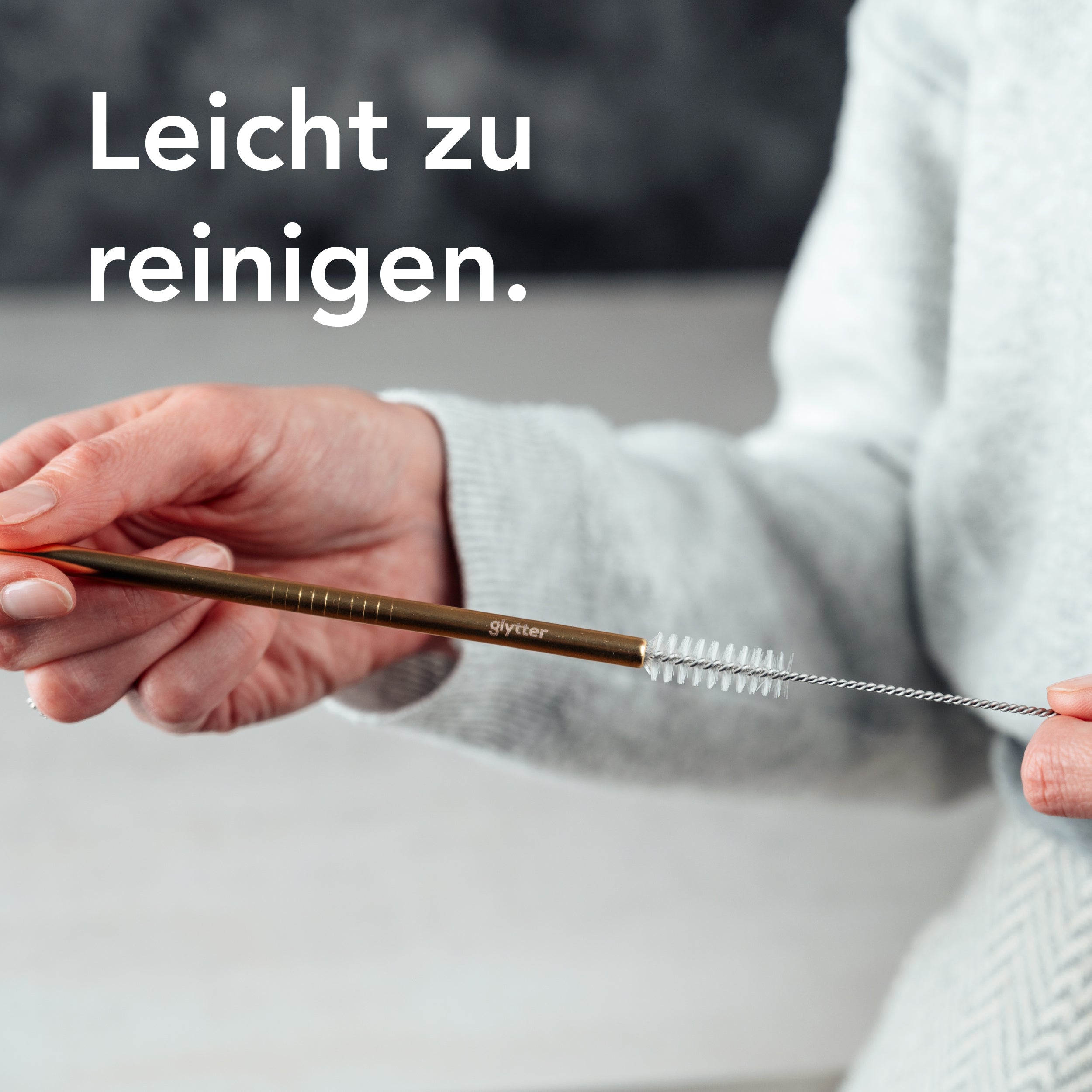 Premium Edelstahl-Trinkhalme 6er-Set mit Reinigungsbürste (matt-gold)