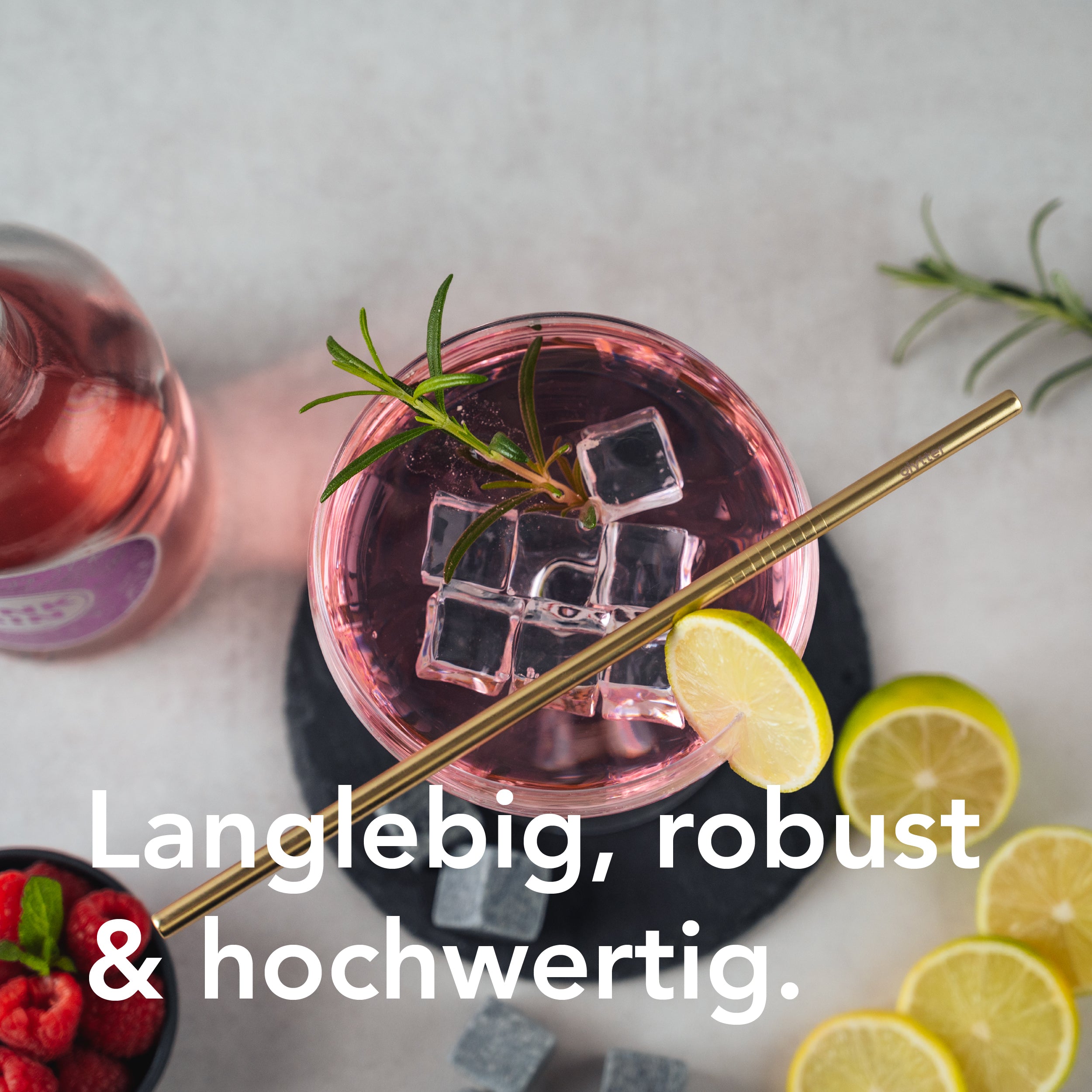 Premium Edelstahl-Trinkhalme 6er-Set mit Reinigungsbürste (matt-gold)