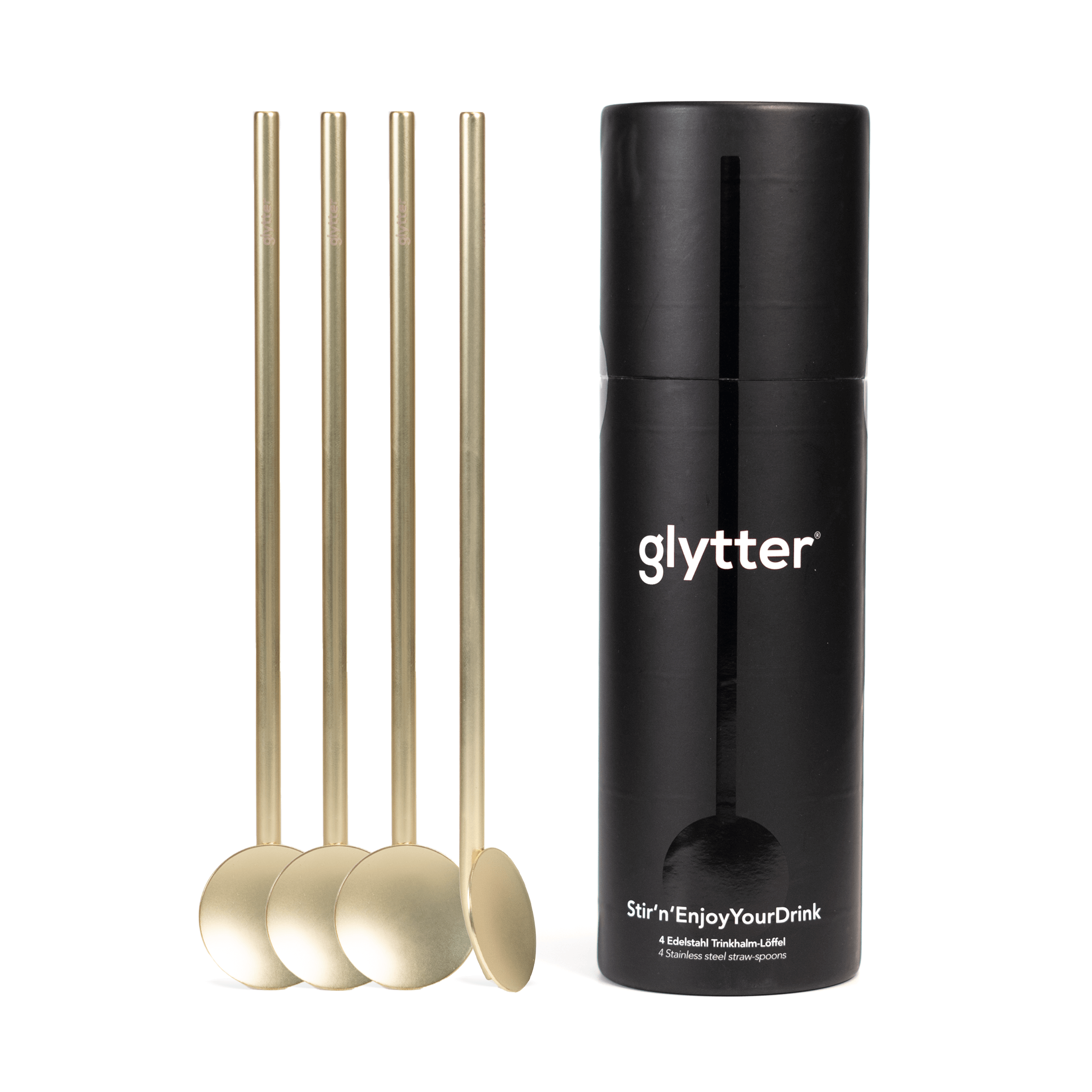 Celebrate Set 1: glytter®Pulver Set mit Grün, Kupfer & Trinkhalmlöffel 4er Set Gold