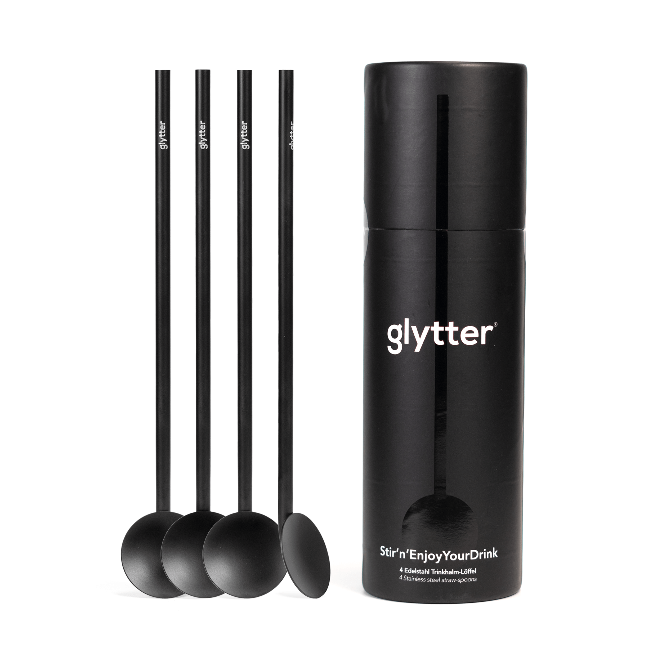 Premium-Trinkhalmlöffel 4er-Set (matt-schwarz)