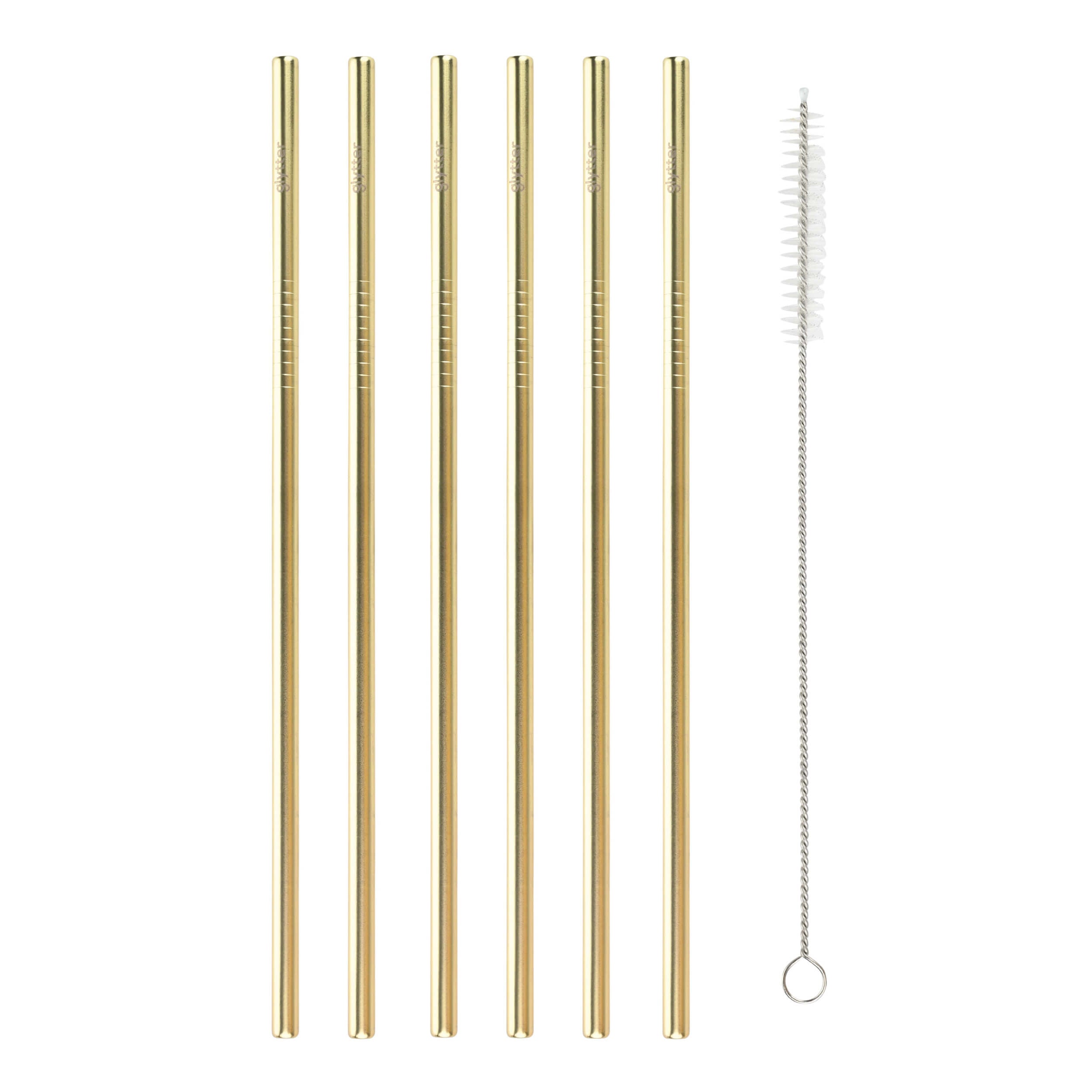 Premium Edelstahl-Trinkhalme 6er-Set mit Reinigungsbürste (matt-gold)