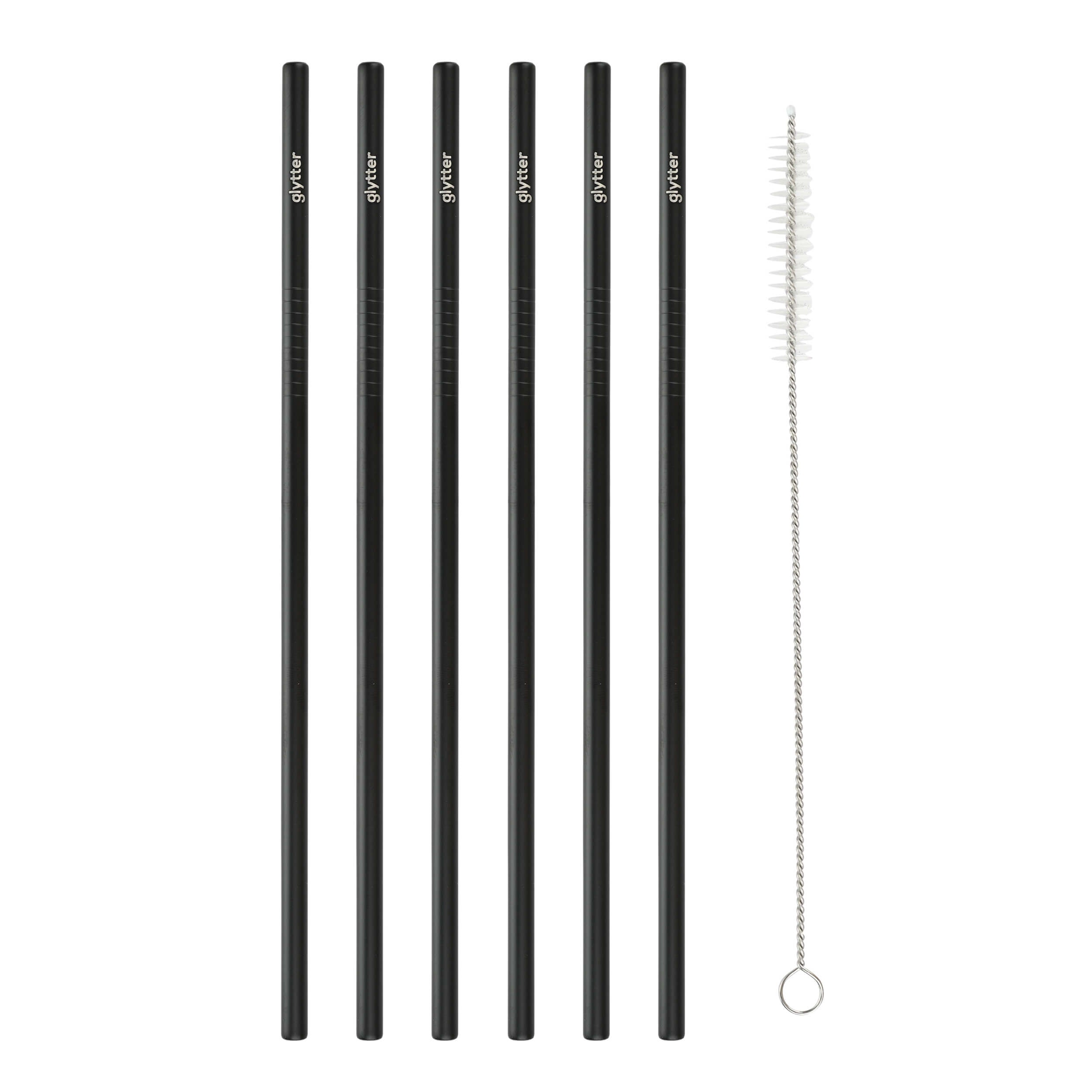Premium Edelstahl-Trinkhalme 6er-Set mit Reinigungsbürste (matt-schwarz)