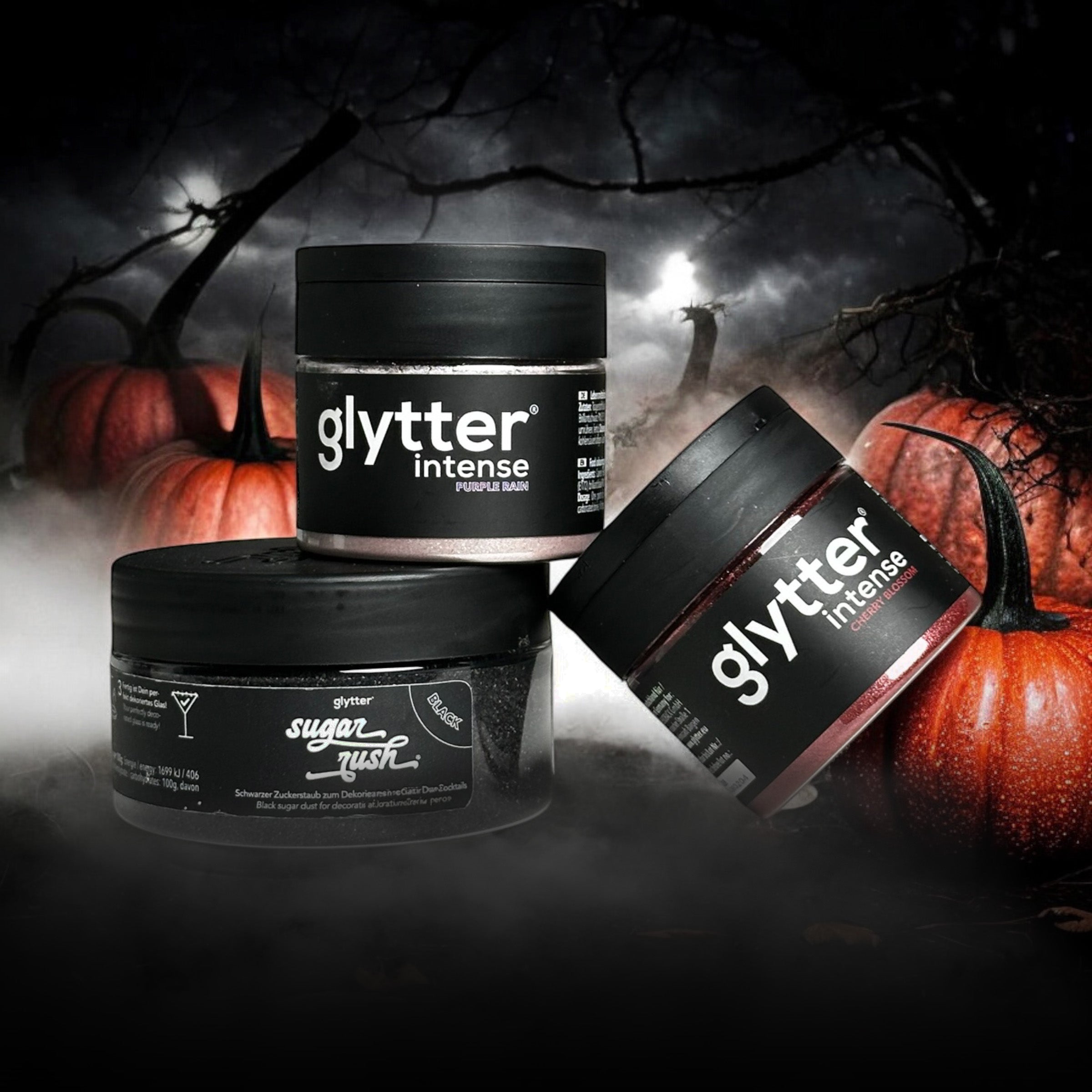 Halloween Set 1 glytter®Pulver Set mit Lila, Rot & Zuckerrand schwarz